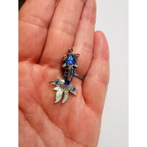 Vintage Blue Enamel Koi Fish Pendant Articulated Gilded